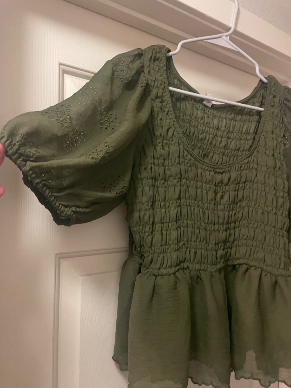 SKU 0029 Old Navy Olive Green Top with Smocked Detail